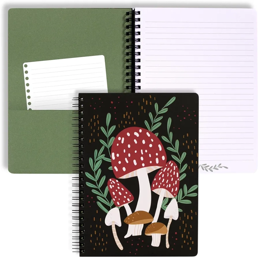 Steel Mill & Co Cute Mini Spiral Notebook, 8.25" x 6.25" Journal with Durable Hardcover and 160 Lined Pages, Mushroom