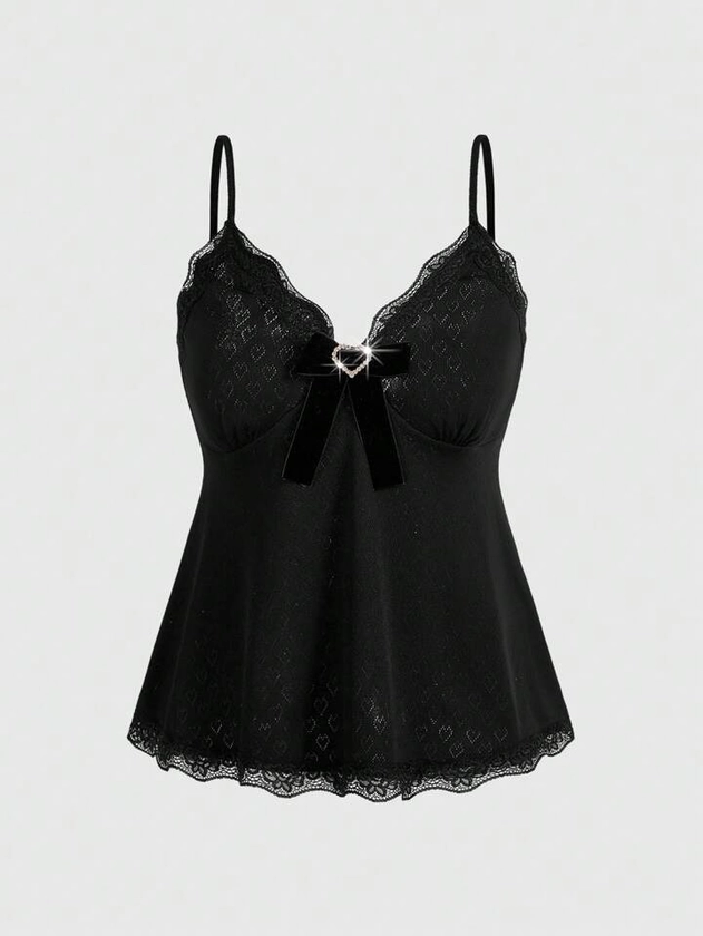 Is That The New Kawaii Cute & Sweet Textured Fabric Bow Lace Decor Camisole For Women ??| ROMWE CANADA