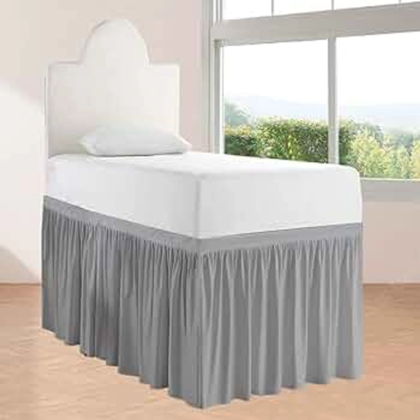 Dorm Room Bed Skirt - Ruffled Dorm Sized College Dorm Bed Skirt - Long Bed Skirt Dorm - Extra Long Dorm Room Bedskirts 46-Inch Tailored Drop - 100% Microfiber Bed Skirts (Light Grey, Twin-XL/46 Drop)