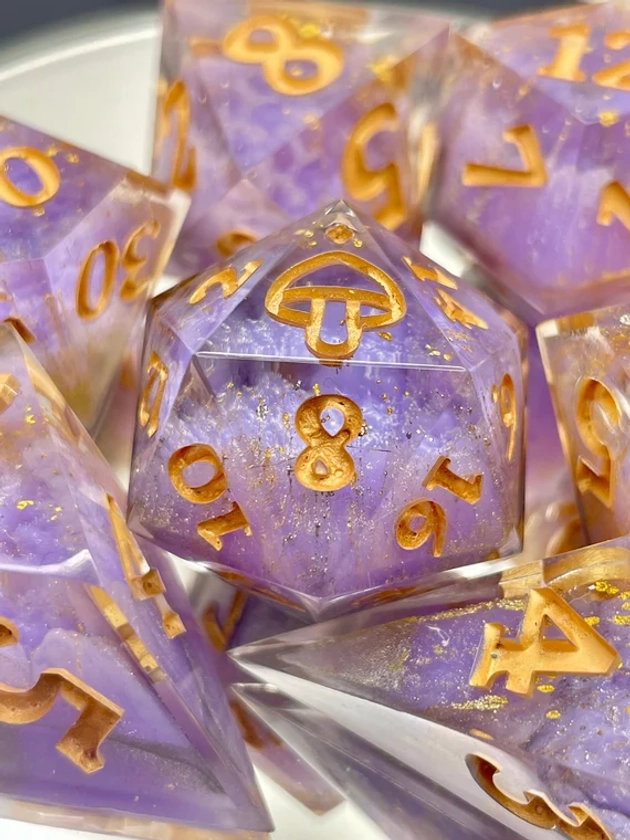 Empower and Blossom Dice set | Polyhedral dice | D&D dice set | Dungeons and Dragons | Table Top Role Playing | Sharp Edge resin dice