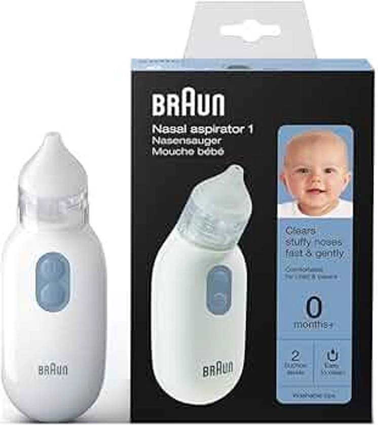 Aspirador nasal Braun 1 | Succionador de mucosa | Alivia la congestión nasal | Succionador eléctrico | 2 potencias | Para recién nacidos, bebés y niños | Apto para el lavavajillas | BNA100EU