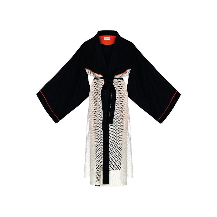 Keops Linen Blend Fabric With Mesh Detail, Contrast Bias Detail Kimono by Women & Women