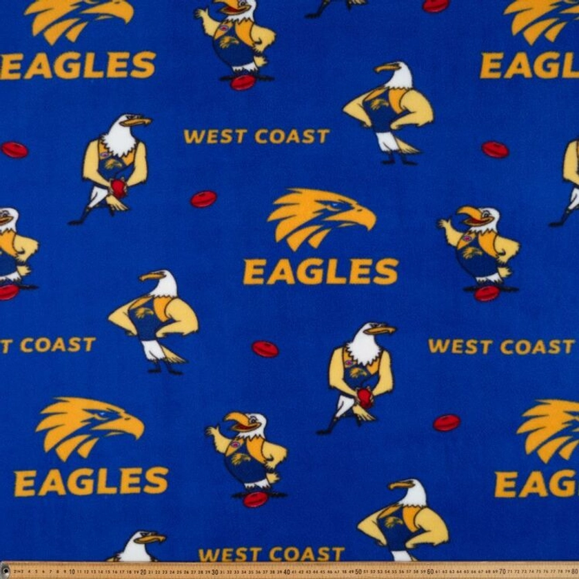 West Coast Eagles AFL Logo Printed 148 cm Polyester Fleece Fabric Multicoloured