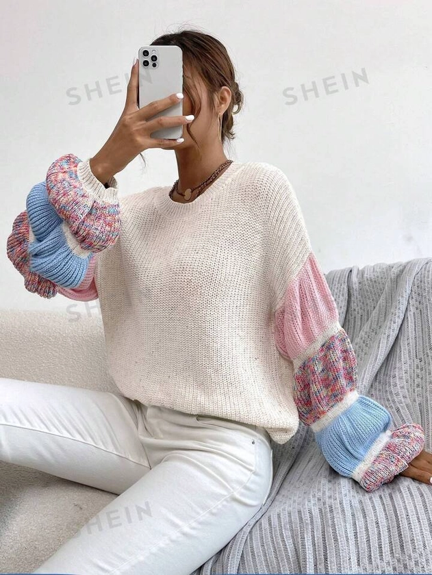 SHEIN Essnce Colorblock Drop Shoulder Sweater