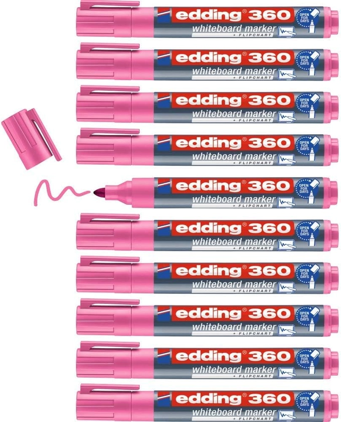 edding 360 whiteboard marker - pink - 10 whiteboard pens - round tip 1.5-3 mm - whiteboard pen dry wipe - for whiteboards, flipcharts, pinboards, magnetic and memo boards - sketchnotes : Amazon.co.uk: Stationery & Office Supplies