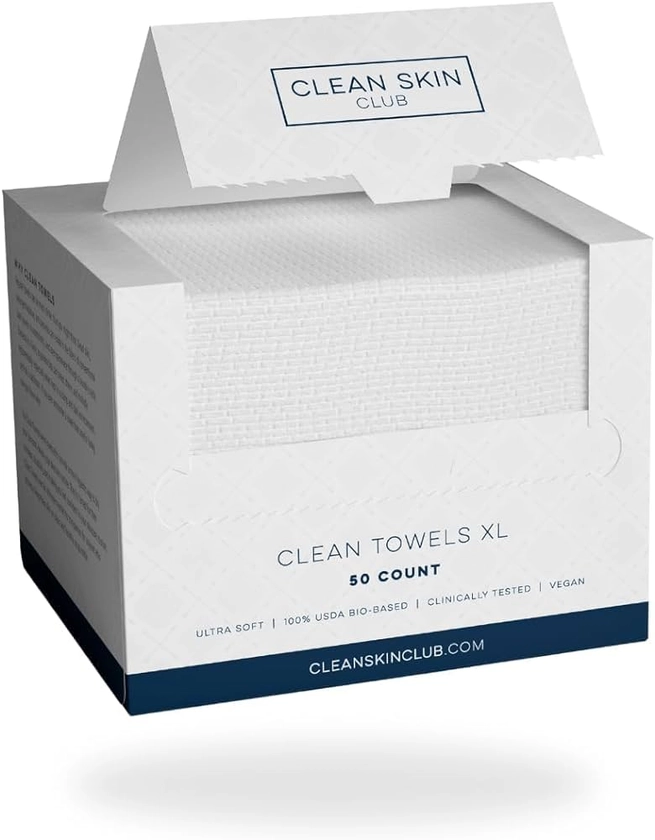 Amazon.com: Clean Skin Club Clean Towels XL, 100% USDA Biobased Dermatologist Approved Face Towel, Disposable Clinically Tested Face Towelette, Facial Washcloth, Makeup Remover Dry Wipes, 100 ct, 2 pack : Beauty & Personal Care