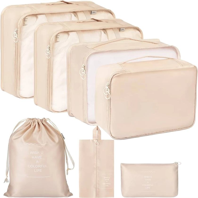 Amazon.com: FAMOMI Packing Cubes 7 Set Travel Cubes for Suitcases Lightweight Luggage Packing Orginzers for Travel Acessories (Creamy-White) : Clothing, Shoes & Jewelry