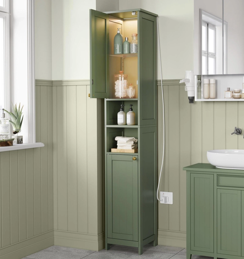 Winston Porter Tall Bathroom Cabinet With Lights, Slim Bathroom Storage Cabinet, Freestanding Narrow Storage Unit & Reviews | Wayfair