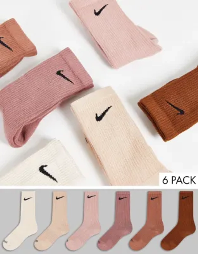 Nike Training Plus - Everyday Cushioned - Lot de 6 paires de chaussettes - Marron