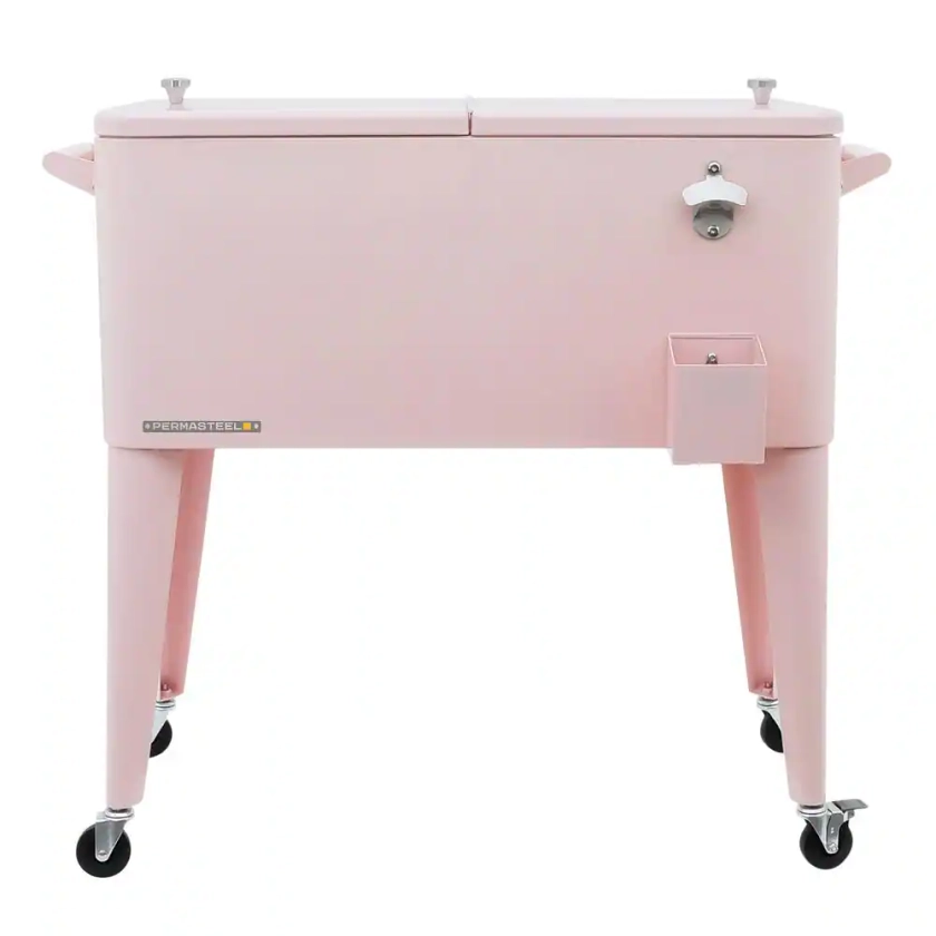 PERMASTEEL 80 qt. Pink Classic Outdoor Rolling Patio Cooler with Wheels and Handles PS-203-PINK - The Home Depot