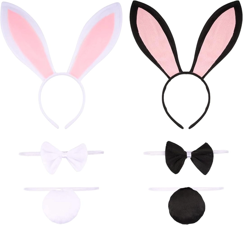 Bunny Accessory Set Ears and Tail Sets, Rabbit Ear Headband and Bow Tie Cosplay Costume Set for Adult Children Party Accessories, 6Pcs : Amazon.co.uk: Toys & Games