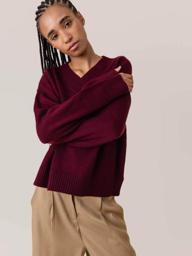 MARY V-NECK SWEATER BURGUNDY