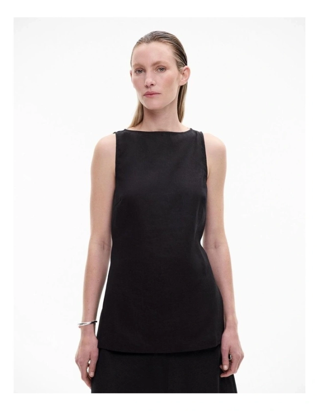 Linen Longline Top in Black