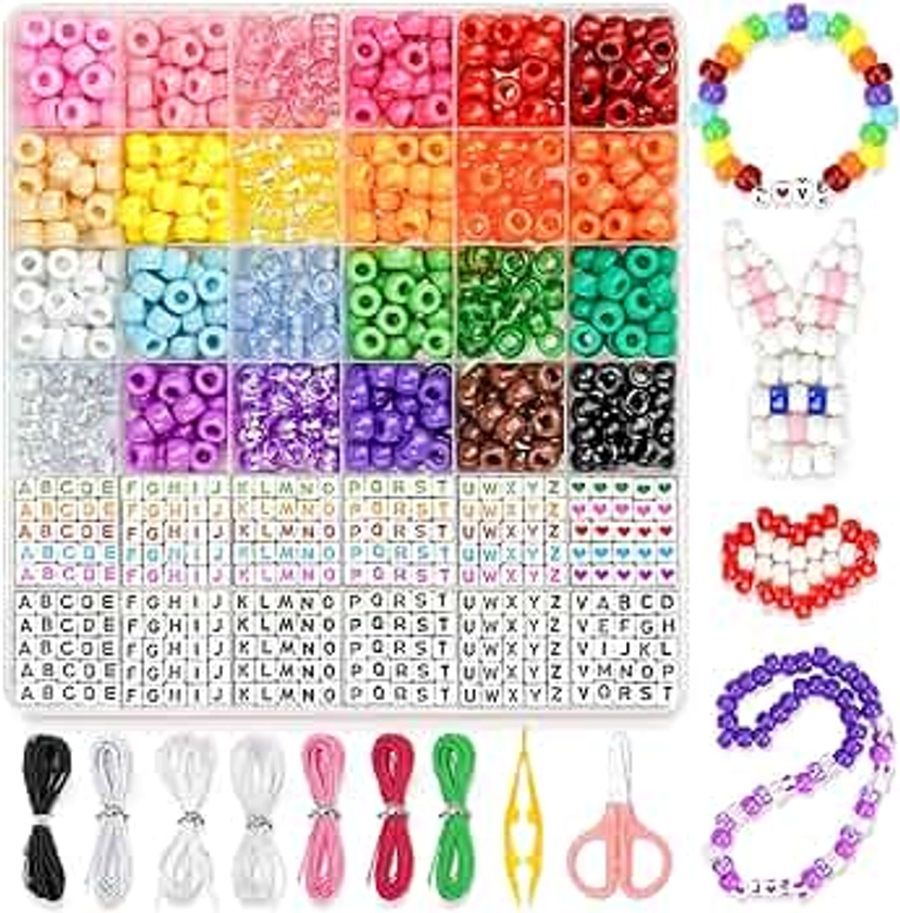 Dowsabel Friendship Bracelet Kit, 24 Colors Bracelet Making Kit Pony Beads for Jewelry Making, Letter Beads Heart Beads for Bracelet Making, Ideal Gifts for Teen Girls Kids Adults