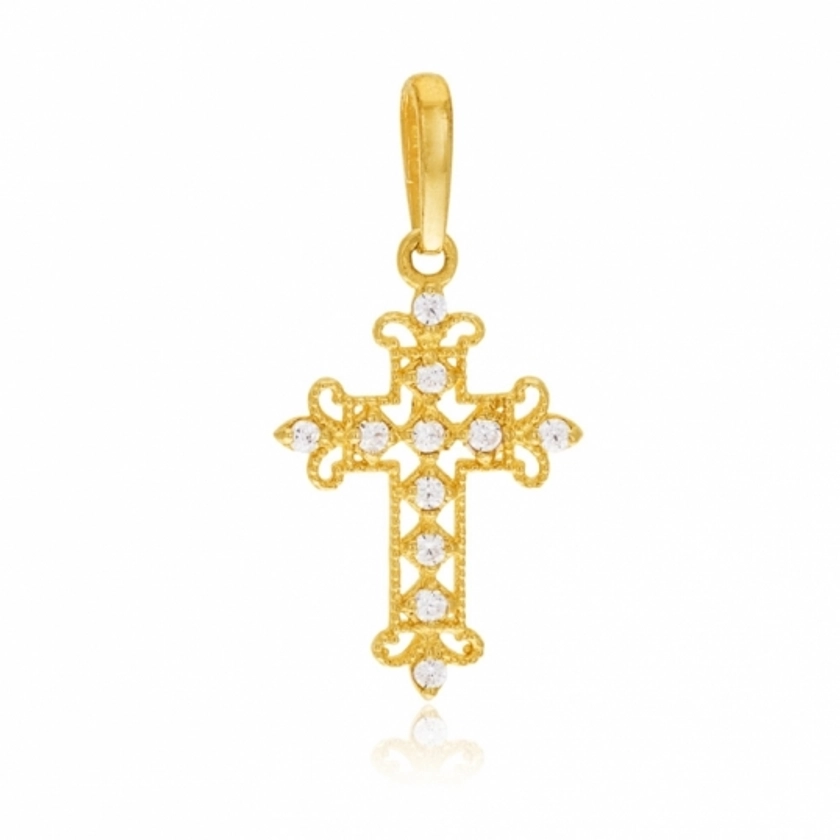 Croix en or jaune, oxydes de zirconium