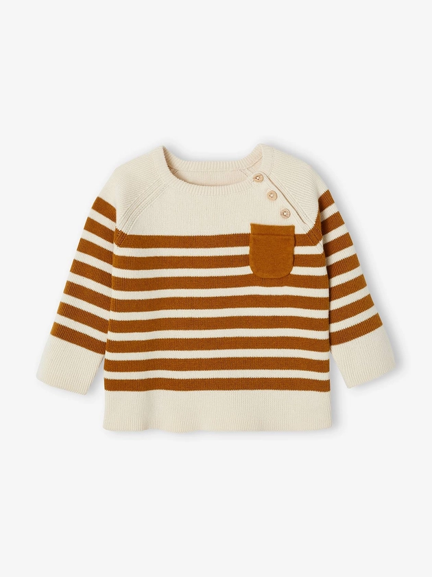 Sailor-Type Jumper for Babies - brown medium striped, Baby | Vertbaudet