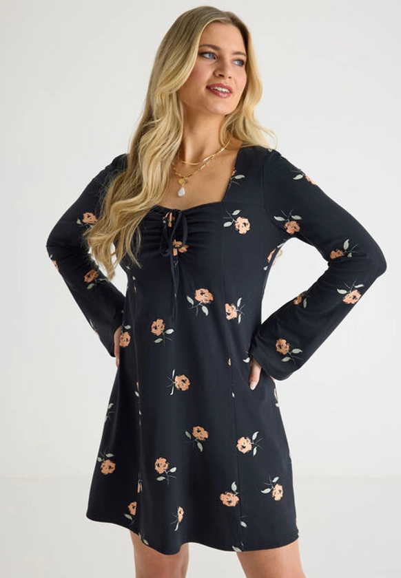 Womens Black Floral Sweetheart Jersey Summer Dress | Peacocks