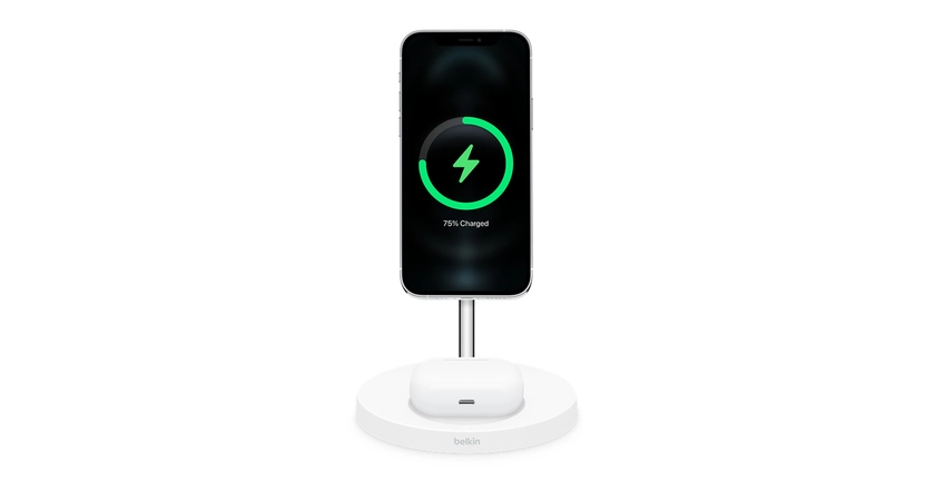 Station de charge sans fil 2-en-1 BOOST↑CHARGE™ PRO avec MagSafe de Belkin - Blanc