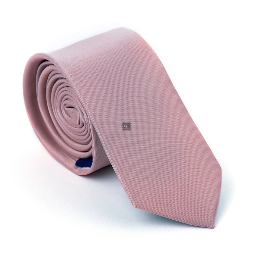 Sepia Rose Slim Tie - Plain Pink Satin Slim Tie