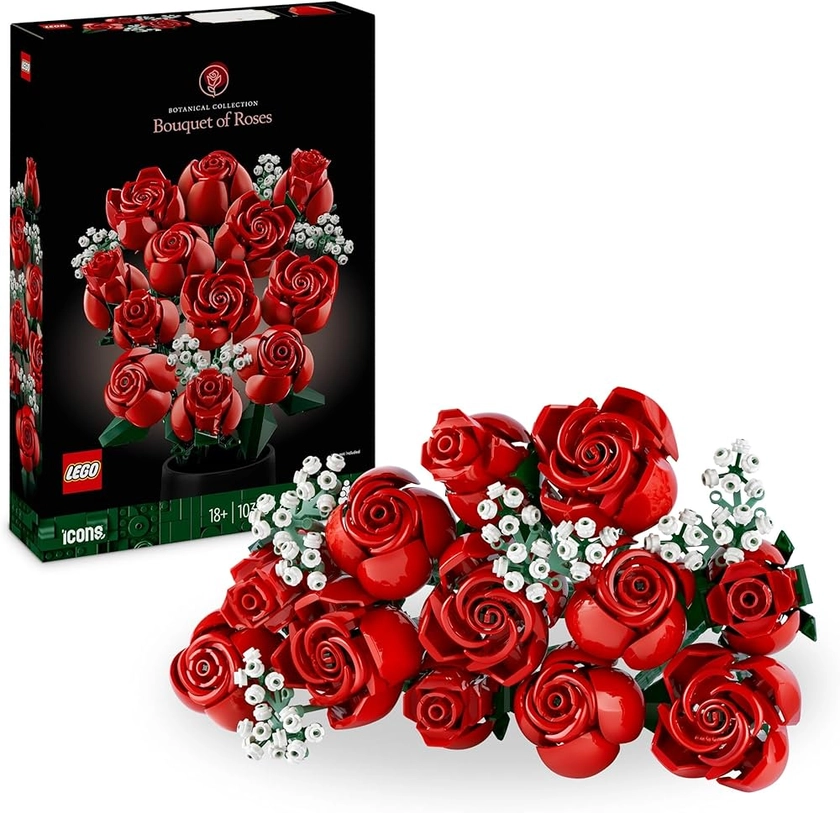 LEGO Icons Botanical Collection Le Bouquet de Roses, Fleurs Artificielles pour Décorer la Chambre, pour Adultes, Cadeau de Saint-Valentin ou d'anniversaire pour Petite Amie ou Petit Ami 10328