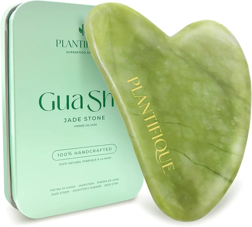 PLANTIFIQUE Gua Sha Facial Tools - Massage Tool - Jawline Sculptor - Face Sculpting Tool for Your Skincare Routine - Jade Gua Sha