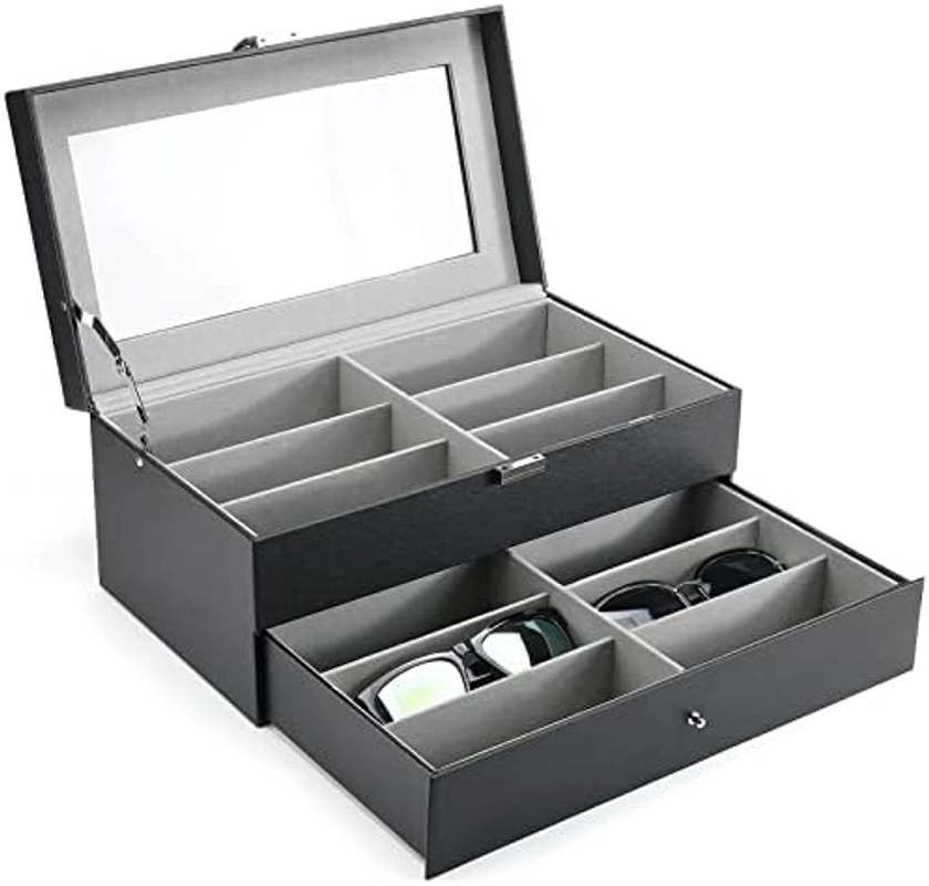 ProCase Organizador para Gafas, 12 Ranuras Vitrina de Cuero Sintético Caja de Almacenaje de 2 Capas para Lentes de Sol Sunglasses Estuche Exhibidor Colector Regalo Ideal Unisexo