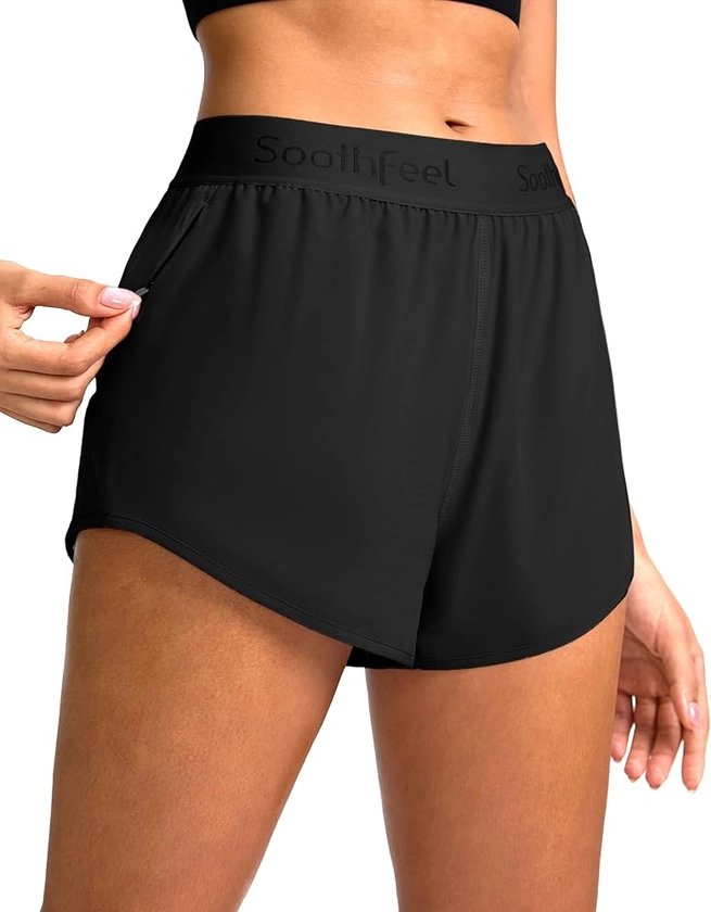 Amazon.com: Soothfeel Women's Running Athletic Shorts with Zipper Pocket 3" Quick Dry Gym Workout Shorts for Women with Liner (Black,XS) : Clothing, Shoes & Jewelry