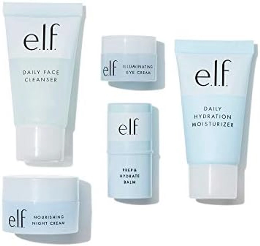 e.l.f. Jet Set Hydration Kit, Travel Friendly Skincare Set, Cleanser, Balm, Moisturizer, Eye Cream & Night Cream