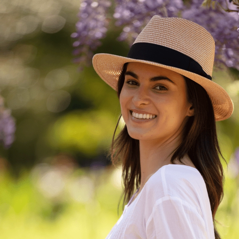 Straw Fedora Summer Hat - Wheat with Black Band