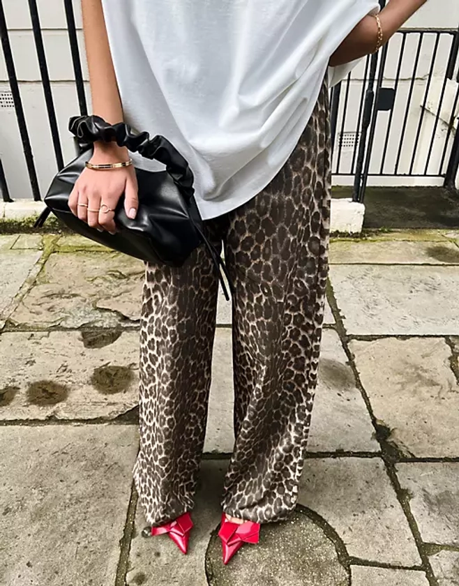 ASOS DESIGN cotton poplin wide leg trousers in leopard print