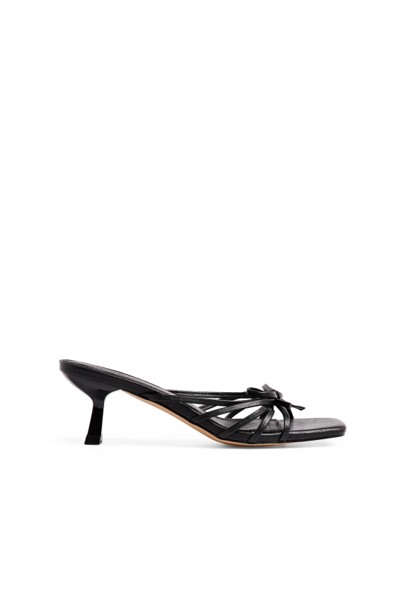 Bow Strappy Front Mules Schwarz