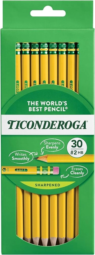 Amazon.com : Ticonderoga Wood-Cased Pencils, Pre-Sharpened, 2 HB Soft, Yellow, 30 Count : Wood Lead Pencils : Office Products