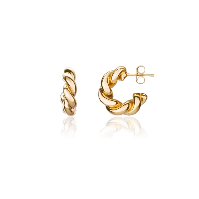 Twisted Huggie Hoop Earrings (Gold)