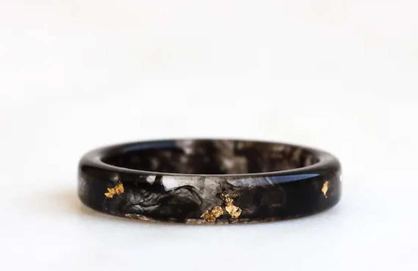 Thin Resin Ring - Black Ring with Gold/Silver/Copper Flakes - Transparent Ring