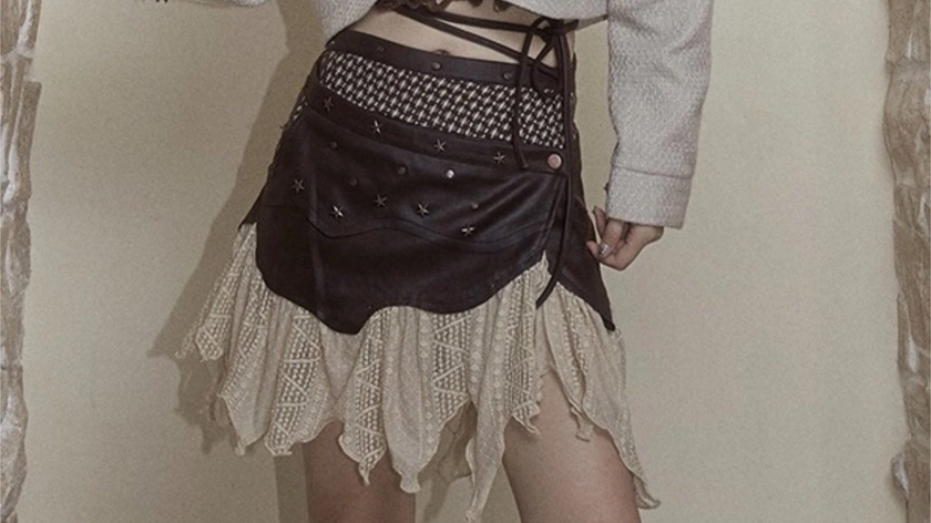 NO ROMANCE Faux Leather & Lace Wrap Skirt — Splash Splash