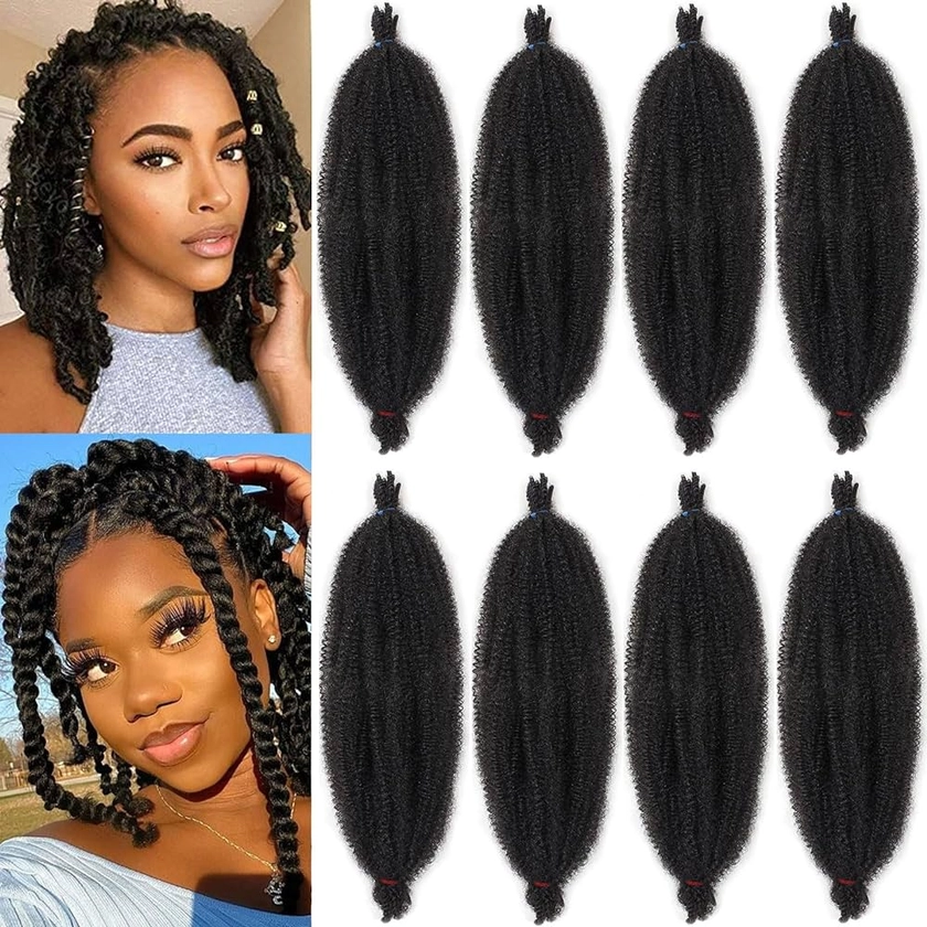 Xtrend 8 Packs 12 Pouces Doux Springy Afro Twist Cheveux Pré-Séparés Hair pour Faux Locs Naturel Noir Marley Crochet Tressage Cheveux Extensions en Synthétiques 1B#