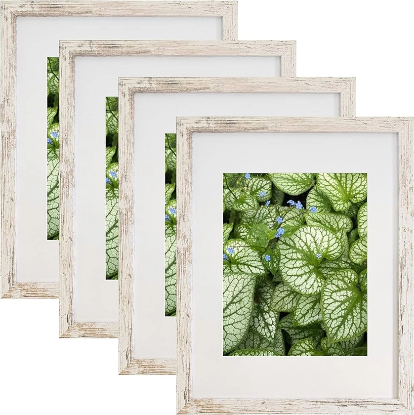 Amazon.com - SESEAT 11x14 Frames Pack of 4,Display Pictures 8x10 with Mat or 11x14 Without Mat,Wall Mounting, Distressed White