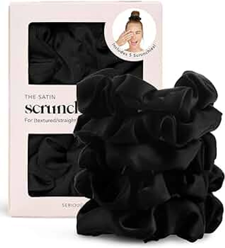 Kitsch Satin Scrunchies - Softer than Silk Scrunchies for Women | Cute Hair Ties & Hair Scrunchies for Hair | Stylish Scrunchie for Teens | Scrunchies for Girls | Ponytail Holders, 5pc (Black)