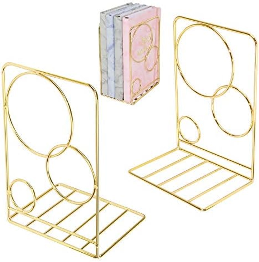 Amazon.com: Metal Gold Bookends,Beautiful, Not Rusty, 5.3 in × 3.9 in × 7.6 in The Metal Book Ends is a Good Choice for Organizing Your Desk (Gold Circle) : Office Products