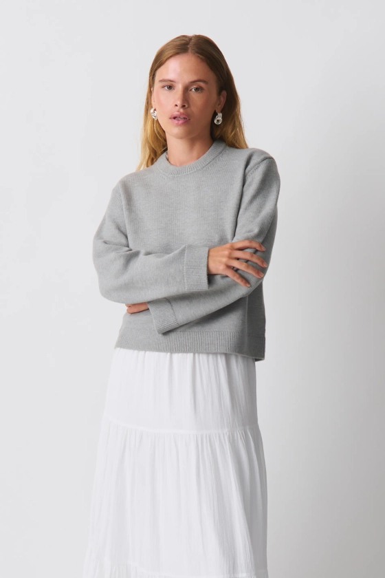 Knitted crew neck sweater - Grijsv - Dame - Gina Tricot
