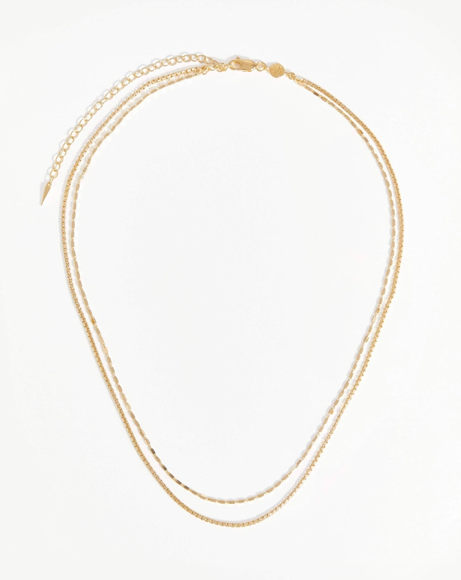 Box Link Double Chain Necklace | 18ct Gold Plated Vermeil