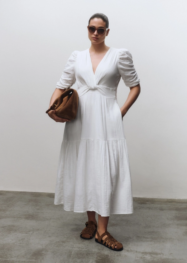 Cheesecloth Gathered Sleeve Maxi Dress | ME+EM