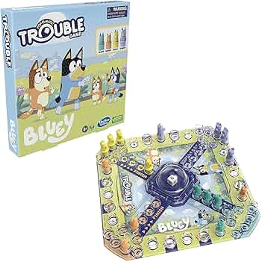 Hasbro Gaming Trouble: Bluey Edition Board Game for Kids, 2-4 Players, Race Bluey, Bingo, Bandit, or Chilli to The Finish, Ages 5 and Up (Amazon Exclusive)