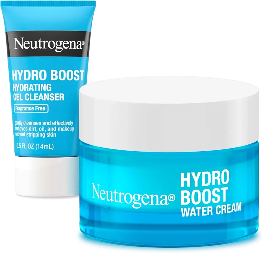 Neutrogena Hydro Boost Skincare Set, Hydro Boost Water Cream Face Moisturizer for 72-Hour Hydration, 1.7 Fl Oz, & Hydro Boost Hydrating Gel Facial Cleanser Trial Size, 0.5 Fl Oz, 2 Pack