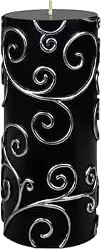 Pillar Candles, 3 by 6-Inch, Black Scroll