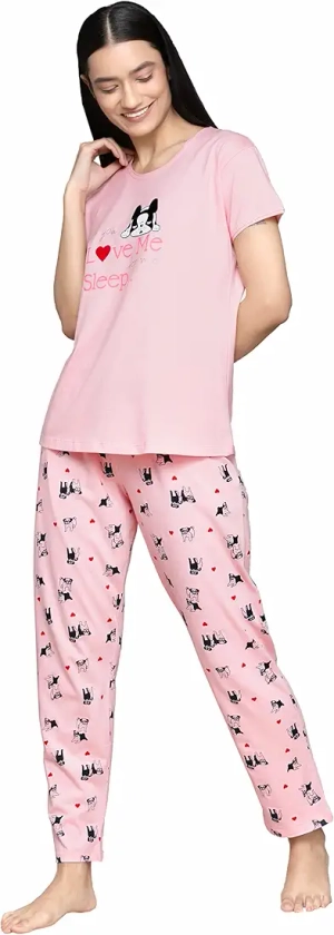 Buy beebelle Women's Peach & Dog Print Night Suit T-Shirt & Pajama 1027 at Amazon.in