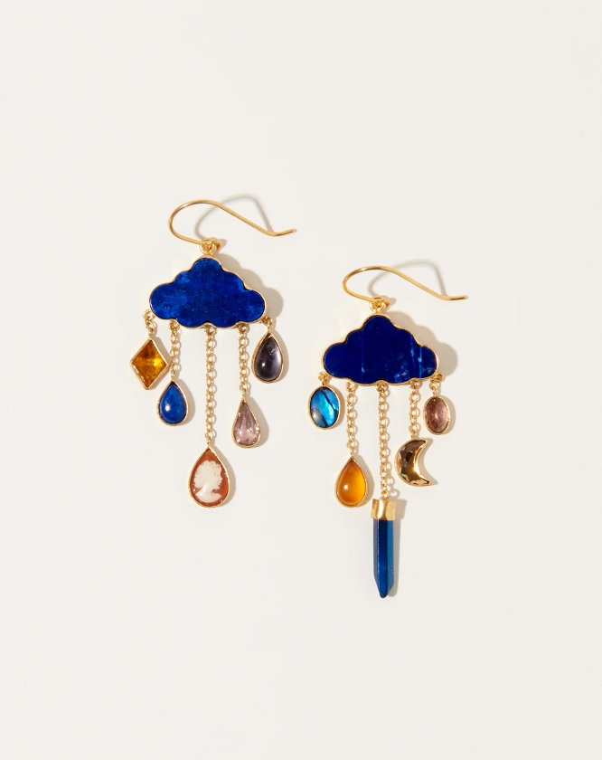 Lapis Cloud and Rain Chain Drop Earrings