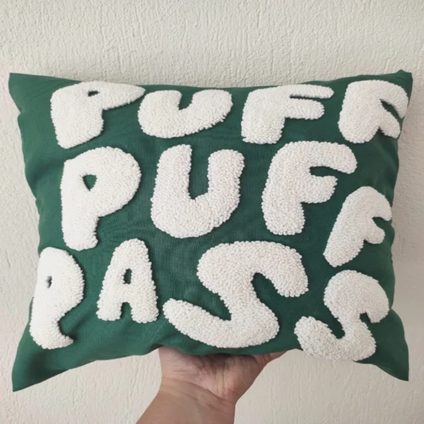 Puff Puff Pass Punch Needle Pillow Cover, Handmade Home Decor, Pillowcase, Funny Pillow Covers, Housewarming Gifts, Unique Cushion Cover
