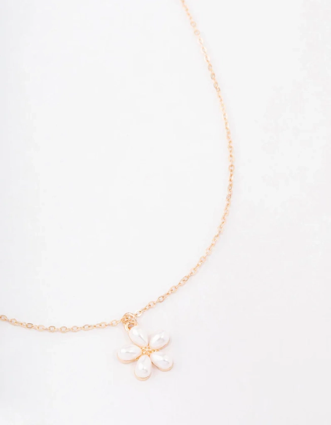 Gold Pearl Flower Short Necklace