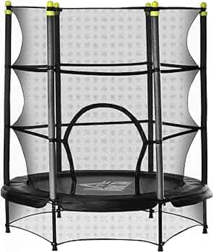 HOMCOM Trampoline Enfant Ø 1,40 × 1,60H m Filet de sécurité Porte zipée Couvre-Ressorts 6 poteaux rembourrés Inclus